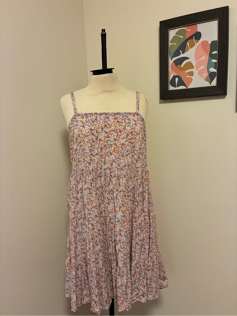 Old Navy Lavender Floral Tiered Sundress with Orange Accents